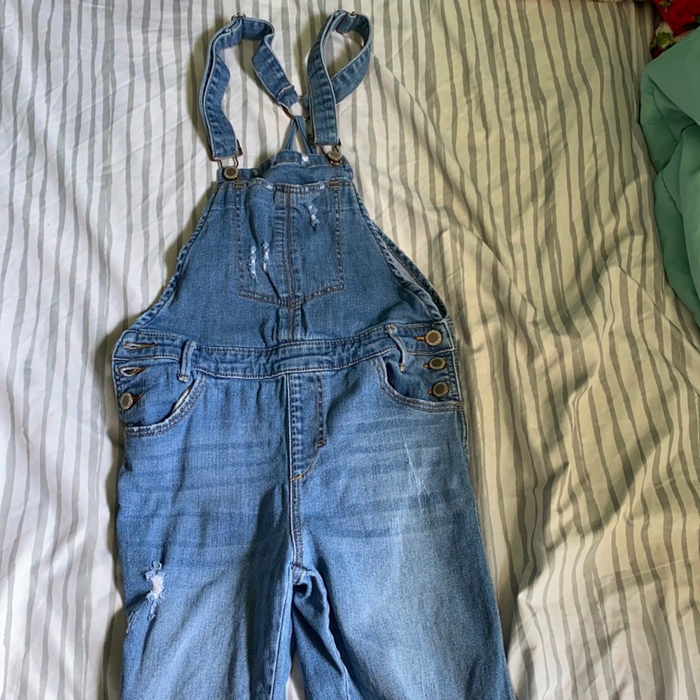 Distressed overalls
